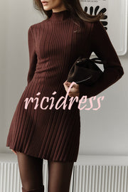 Solid Color Long-sleeved Slim-fit Elegant Knitted Mini Dress