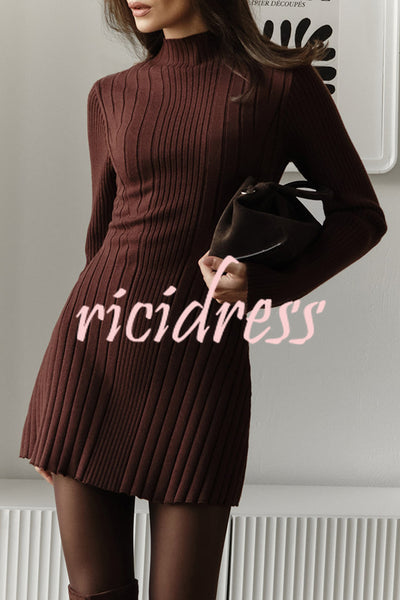 Solid Color Long-sleeved Slim-fit Elegant Knitted Mini Dress