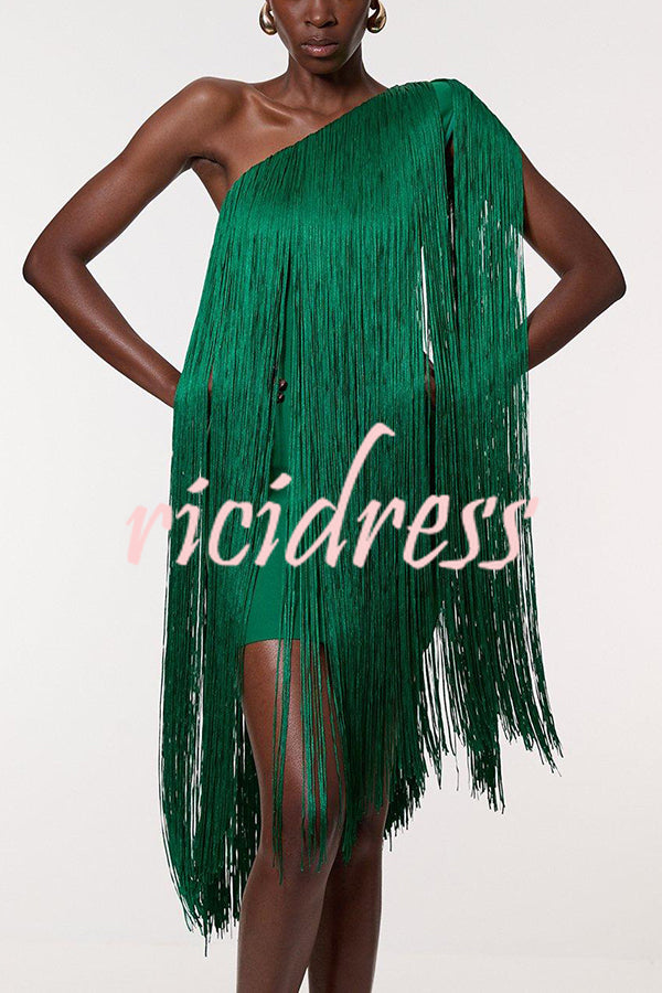 Fashion One-shoulder Slim-fit Elegant Tassel Mini Dress