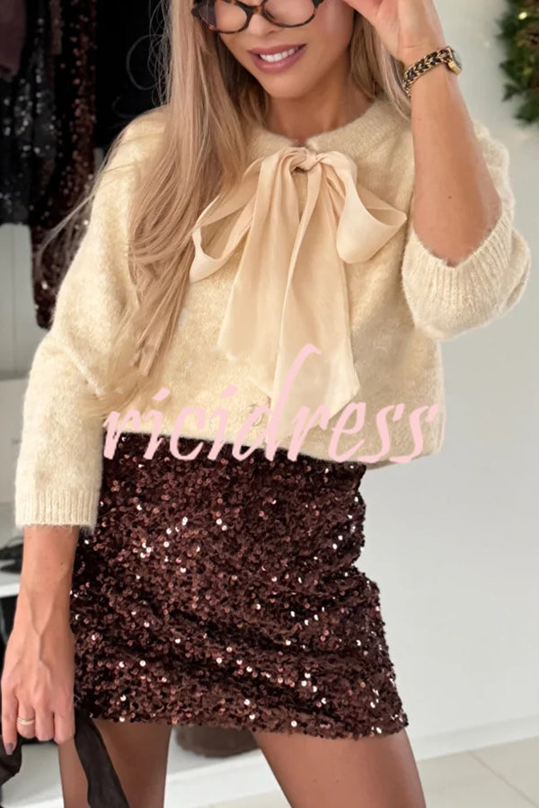 Polished Uptown Velvet Sequin High Rise Elastic Waist Mini Skirt