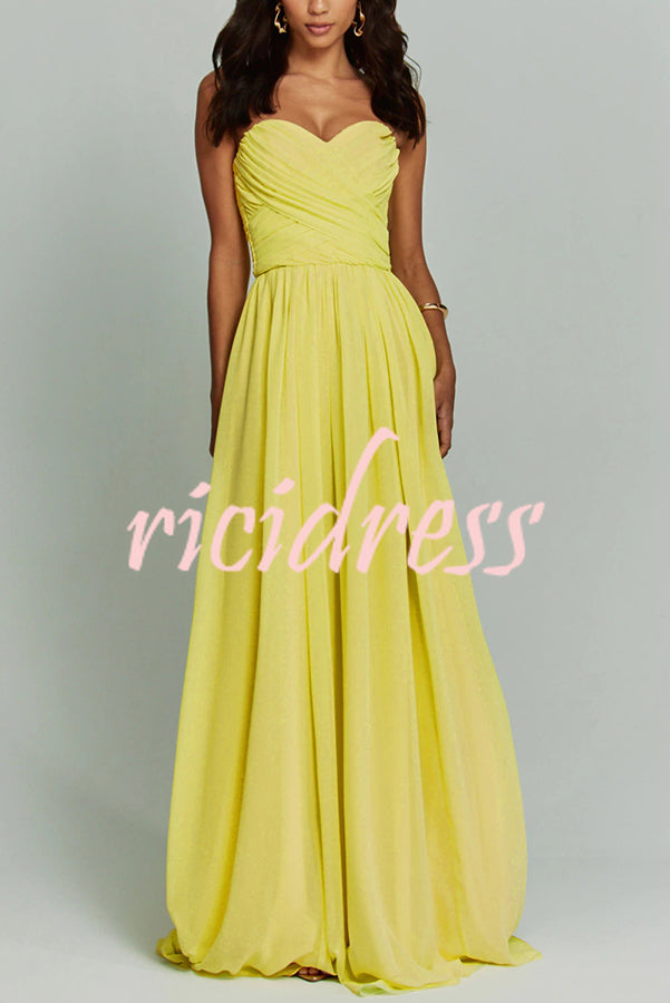 Romantic Party Chiffon Off Shoulder Sweetheart Neck Ruched Cape Maxi Dress