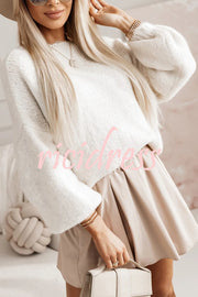 Solid Color Loose Open Back Bow Knitted Casual Sweater