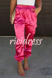 Something Great Satin Pocketed Elastic Waist Cargo Pants