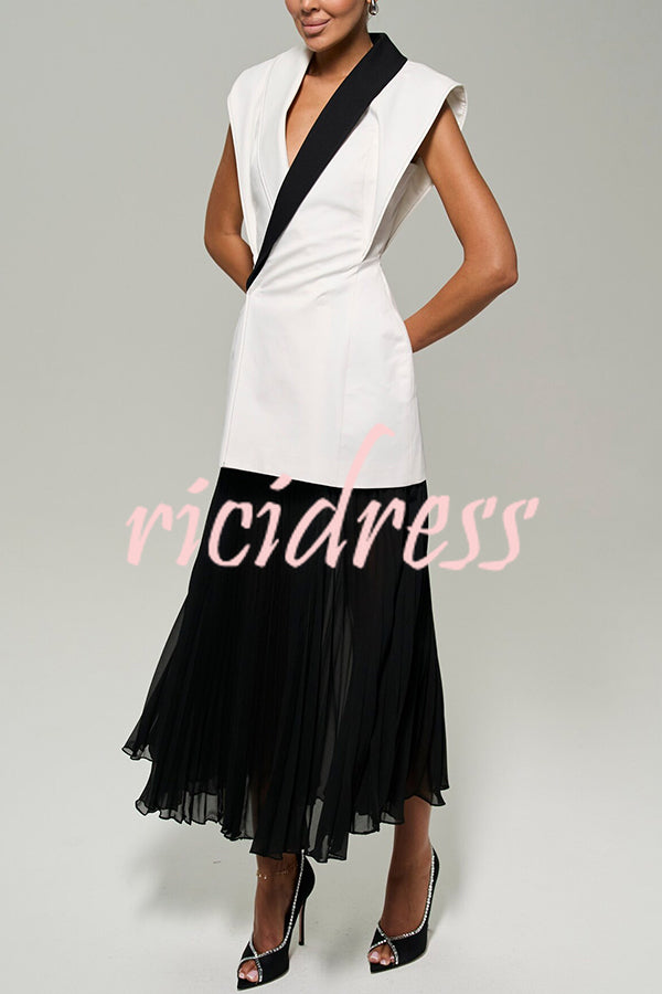 Modern Day Contrast Color Wide Sleeve Waisted Lapel Suit Vest