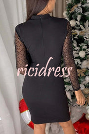 Fashionable Semi-sheer Long-sleeved Hollow Slim Mini Dress