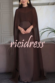 Moonlit Muse Sheer Chiffon High Low Cape Slip Maxi Dress