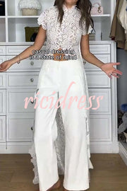 Elegant Personality Floral Lace Short Sleeve Front Slit Maxi Top