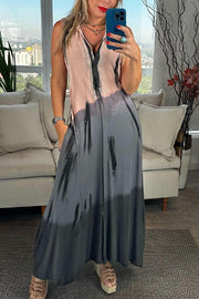 Unique Printed V-Neck Sleeveless Casual Maxi Dress