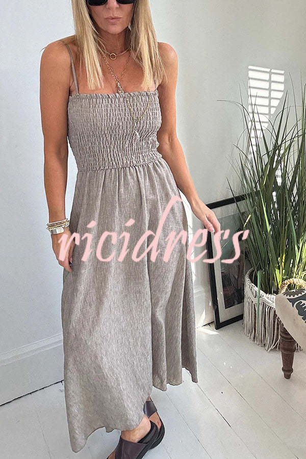 Solid Color Casual Short Jacket and Suspender Pleated Maxi Dress Set