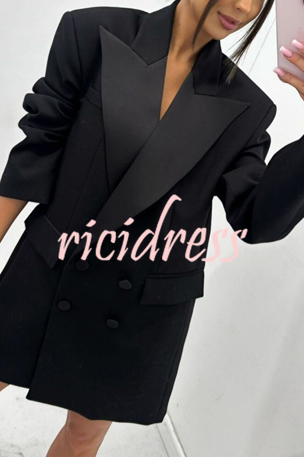 Chic Style Satin Lapel Button Up Long Sleeve Oversized Blazer