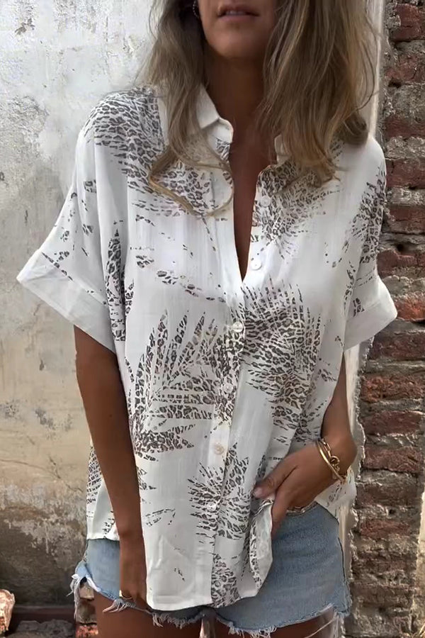 Unique Print Lapel Short Sleeve Casual Loose Shirt