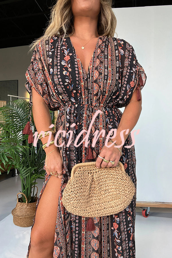 Ethnic Style Unique Print V-neck Loose Maxi Dress