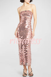 Sexy Sequined Halter-neck Backless Slim Fit Slit Midi Dress