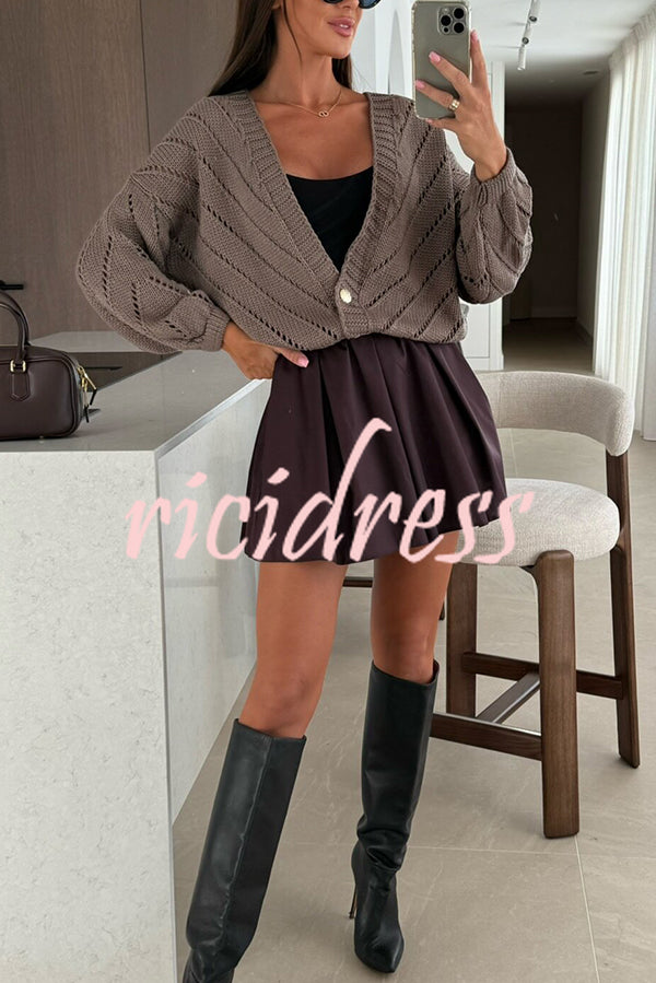 Fashion Hollow Knitted V-neck Button Loose Cardigan