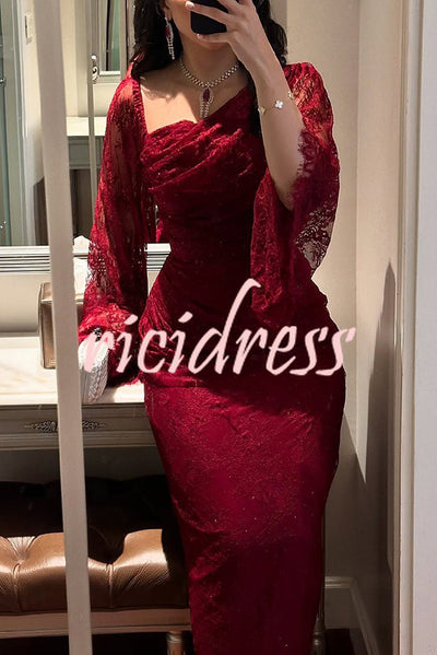 Fashionable Hollow Lace Elegant Slim Hot Diamond Maxi Dress