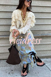Autumn Boho Chiffon Floral Print Elastic Waist Tie-up Hem Balloon Pants