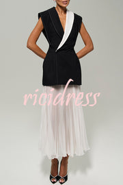 Modern Day Contrast Color Wide Sleeve Waisted Lapel Suit Vest