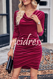 Dnoia Gold Sprinkled Solid Color Long Sleeved Mini Dress