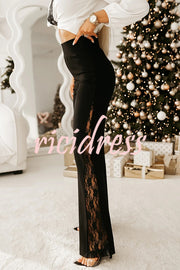 Joelie High Rise Elastic Waistband Side Lace Patchwork Flare Pants