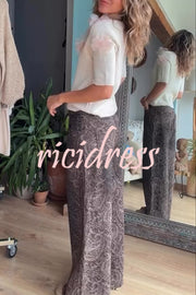 Alboran Knit Organza Flowers Detail Short Sleeve Loose Sweater