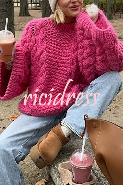 Solid Color Loose Round Neck Long Sleeve Casual Knitted Sweater