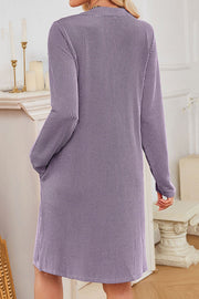 Solid Color Loose Long-sleeved Casual Knitted Mini Dress
