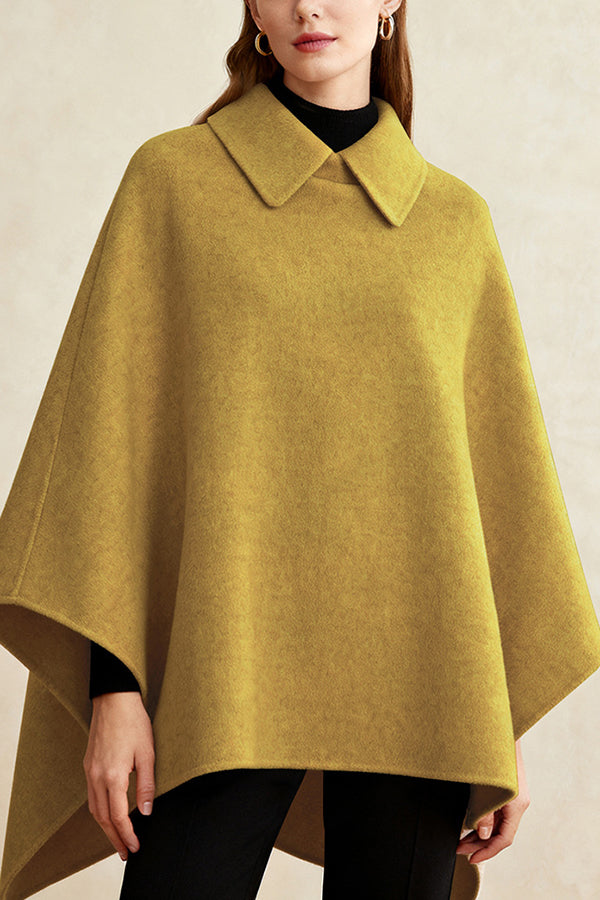 Solid Color Lapel Casual Loose Mid-length Cape Shawl