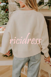 Nutcracker Nights Cross Stitch Knit Long Sleeve Loose Sweater