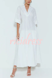 Newtown Wide Sleeve Pocketed Umbrella Hem Shirt Maxi Dress