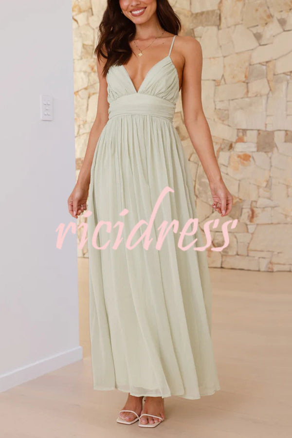 Solid Color Sexy Suspender Backless Lace-up Slim Maxi Dress