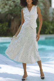 Jasmina Polka Dot Polka Jacquard Elastic Waist Flare Midi Skirt