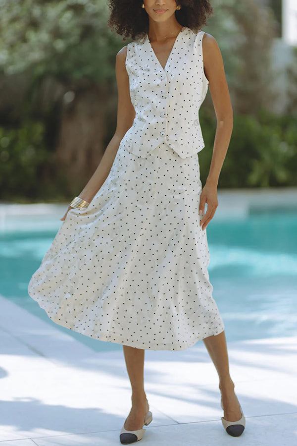 Jasmina Polka Dot Polka Jacquard Elastic Waist Flare Midi Skirt