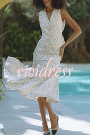 Jasmina Polka Dot Polka Jacquard Elastic Waist Flare Midi Skirt