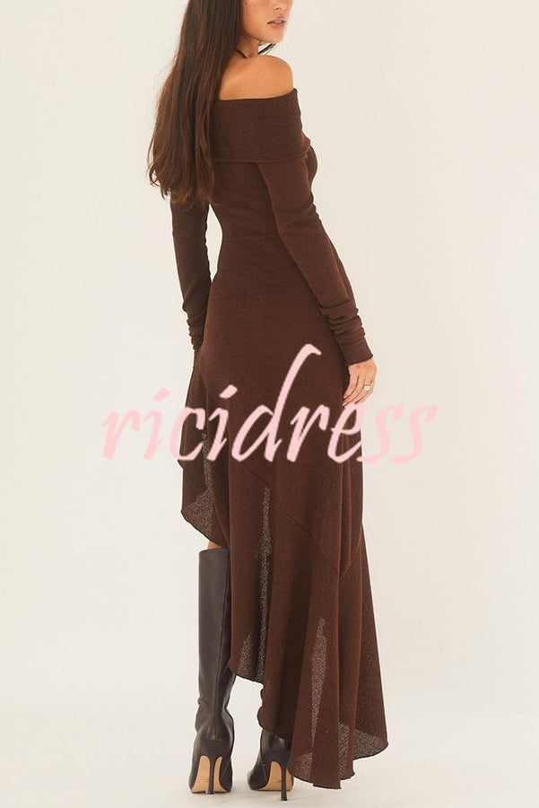 Temperament Off Shoulder Long Sleeve Irregular Hem Stretch Maxi Dress