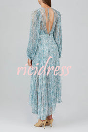 Dreamy Seaside Floral Balloon Sleeve Pleated Lightweight Maxi Dress