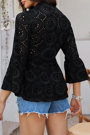 Solid Color Casual Resort Style Hollow V-neck Shirt
