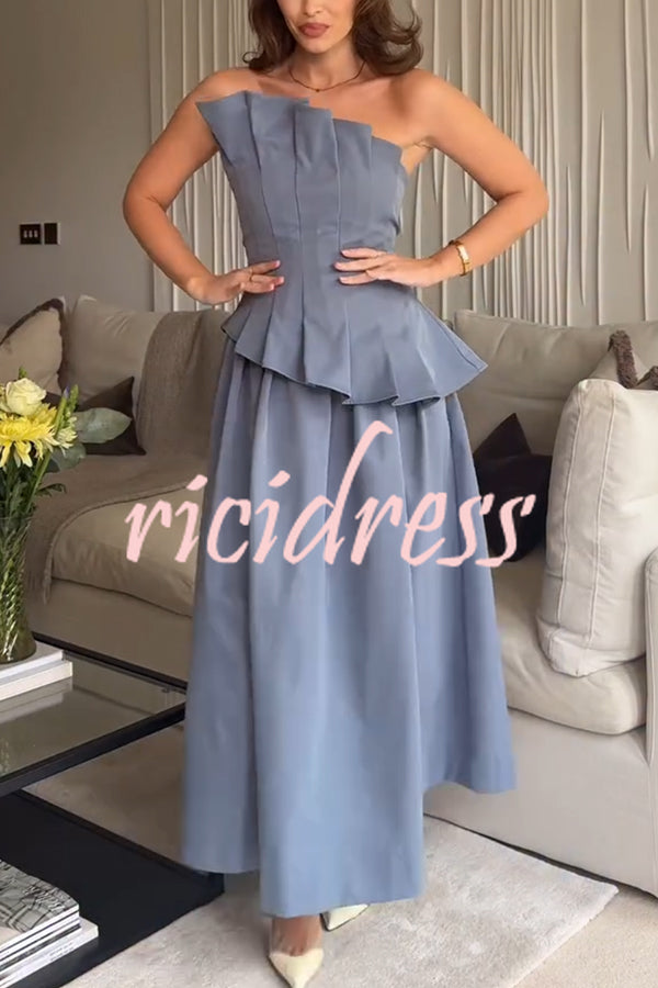 Fashionable Chic Off Shoulder Structured Pleat Corset A-line Midi Dress