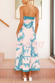 Unique Botanical Print Off-the-shoulder Fitted Maxi Dress