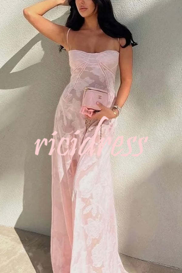 Fashion Sexy Suspenders See-through Holiday Slim Maxi Dress