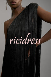 Fashion One-shoulder Slim-fit Elegant Tassel Mini Dress