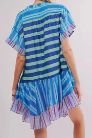 Bohemian Printed Casual Short Sleeve Ruffled Mini Dress