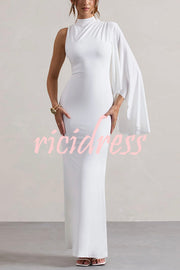 Ready When You Are High Neck One Ruffle Sleeve Maxi Dress