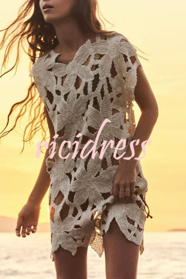 Fashion Crochet Hollow Loose Beach Cover-up Mini Dress