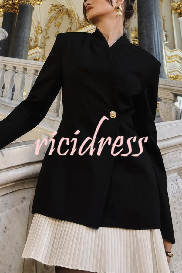 Fashionable Contrast Color Elegant Long Sleeve Pleated Suit Mini Dress