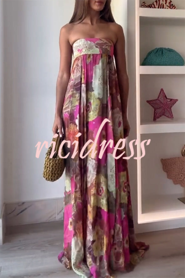 Shelia Ethnic Floral Print Off Shoulder A-line Maxi Dress