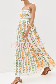 Summer Dreamer Linen Blend Unique Print Beaded Straps Pocketed Maxi Dress