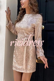 Fashion Sequined Tie Waist Slim Backless Mini Dress