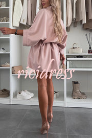 Solid Color Loose Round Neck Belted Mini Dress