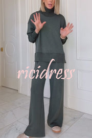 Barker High-Neck Long Sleeve Side Zipper Sweatshirt and Elastic Waist Pocketed Loose Pants Set