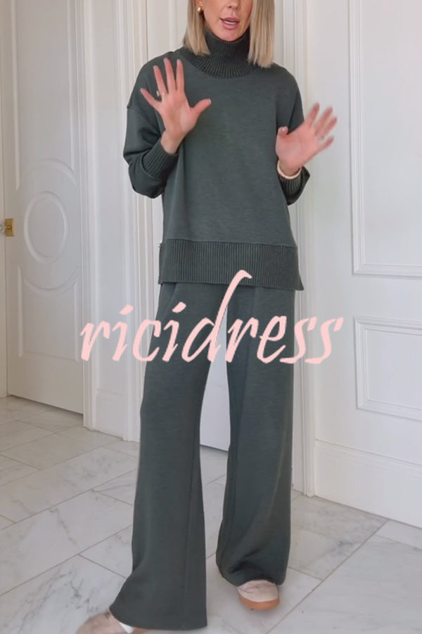 Barker High-Neck Long Sleeve Side Zipper Sweatshirt and Elastic Waist Pocketed Loose Pants Set